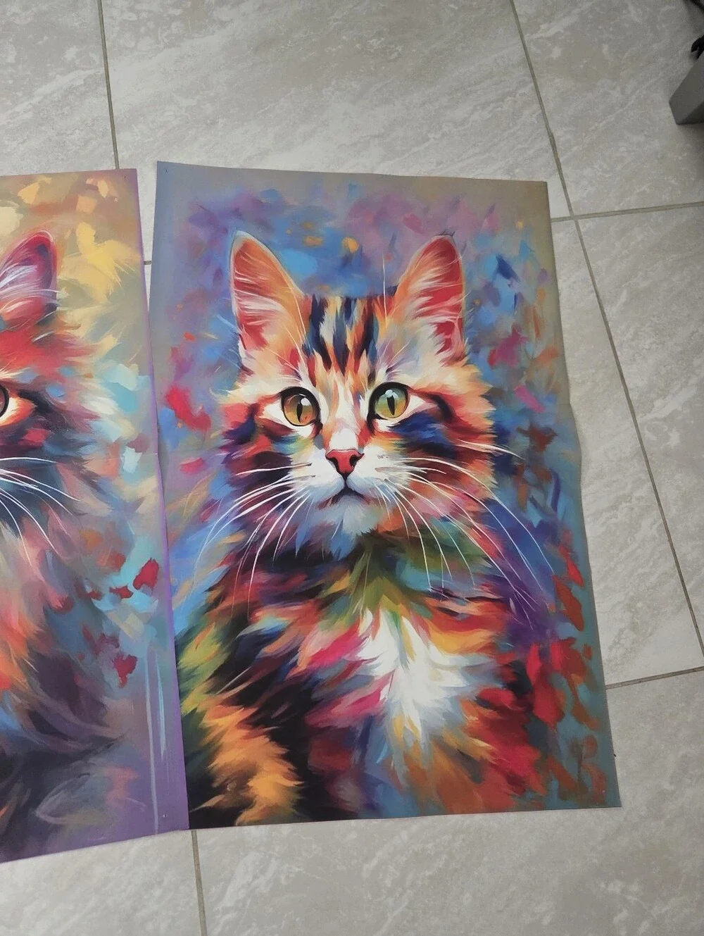 Set of 3 Colorful Cat Canvas Art Prints Abstract Kitten Wall Decor Unframed, EUC
